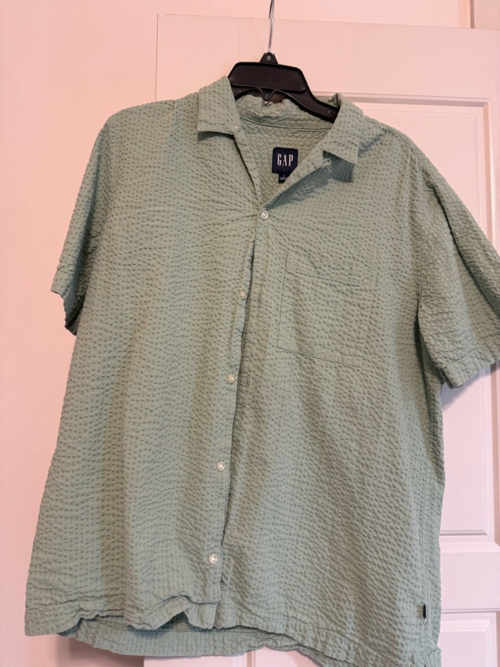 LN GAP MEN’s Seersucker Green Short Sleeve Button Down Shirt Large